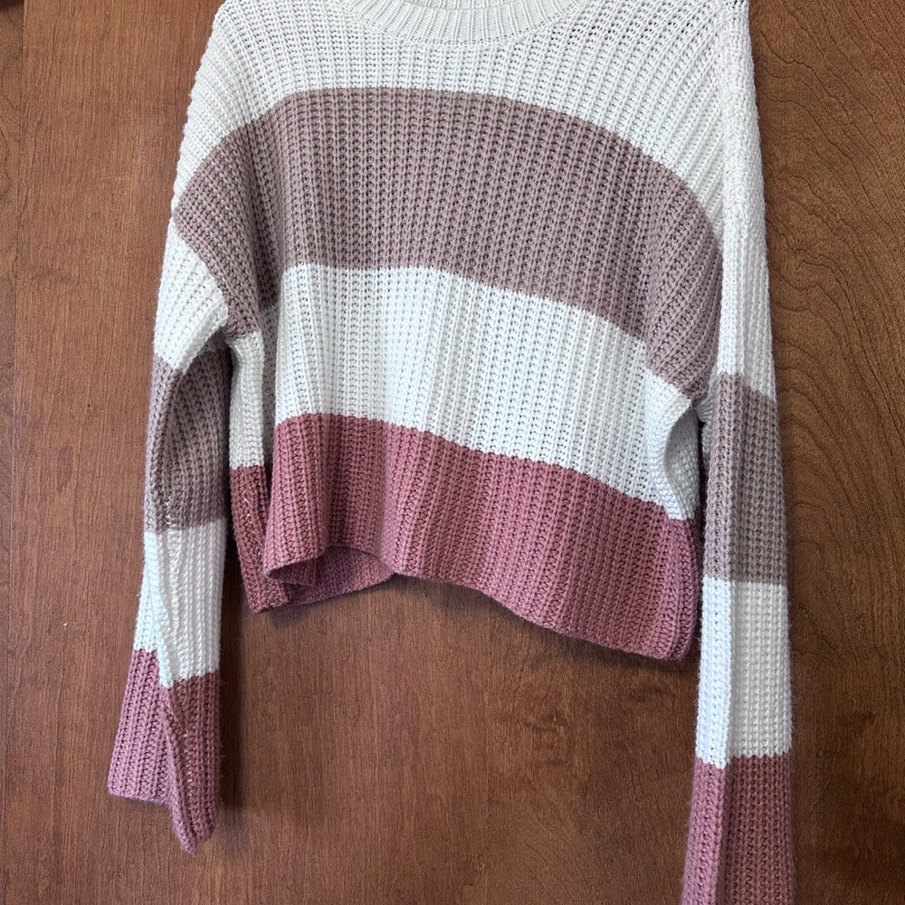Striped Knit Sweater - Cream and Pink